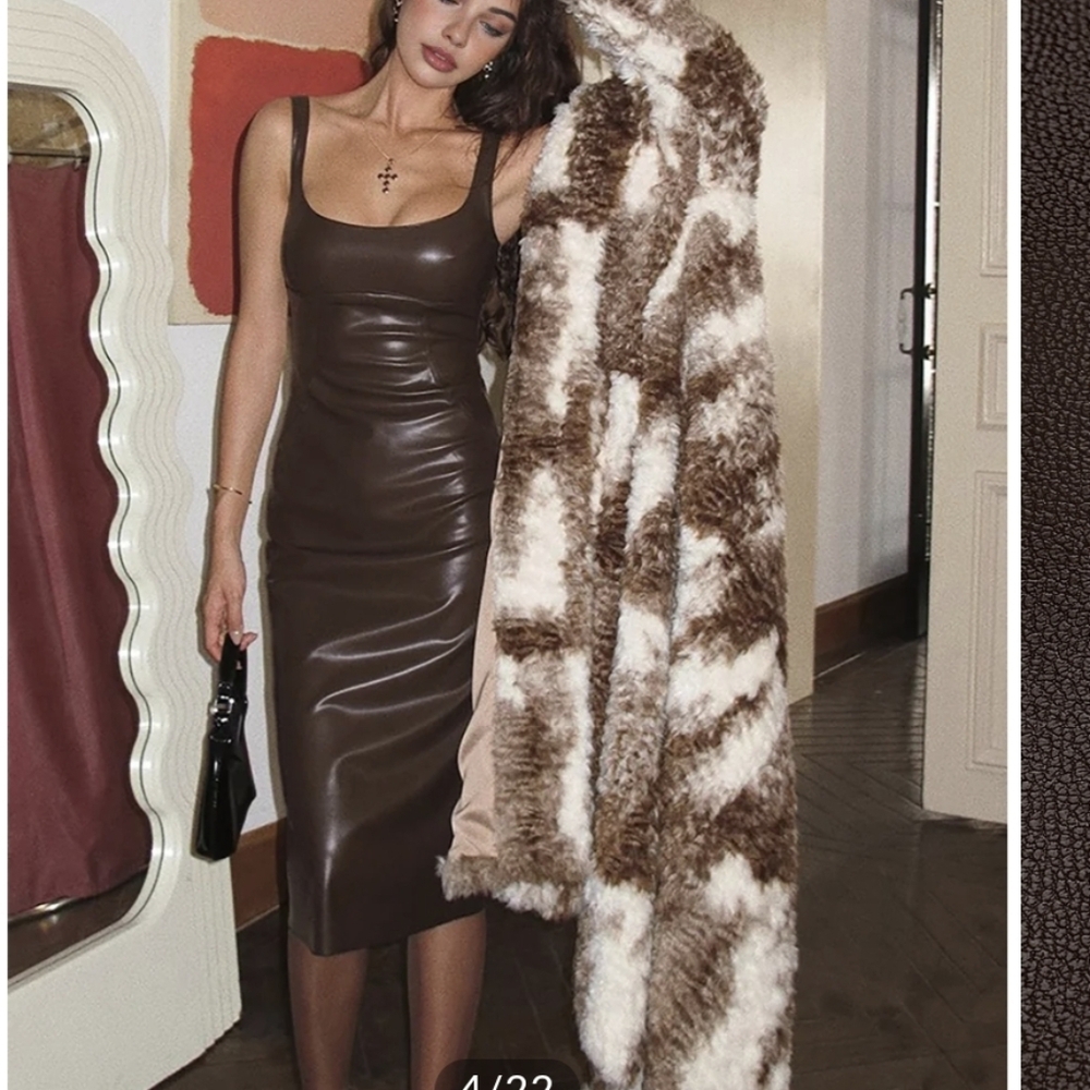 Commense Faux PU Leather Midi Tank Dress Bodycon Invisible Zipper S NWT